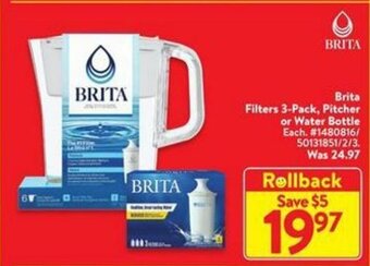 Walmart Brita Filters 3-Pack, Pitcher or Water Bottle offer