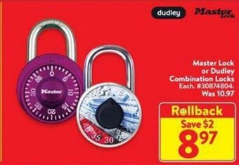 Walmart Master Lock or Dudley Combination Locks offer