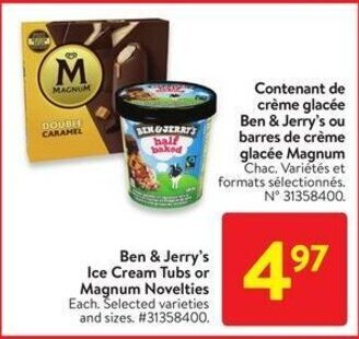 Walmart Ben & Jerry's Ice Cream Tubs or Magnum Novelties offer