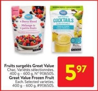 Walmart Great Value Frozen Fruit 400 g - 600 g offer