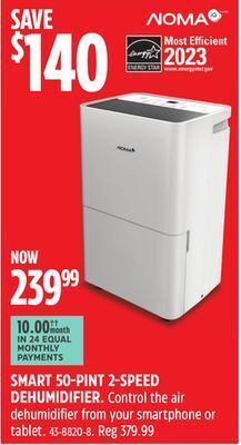 Canadian Tire Noma smart 50-pint 2-speed dehumidifier offer