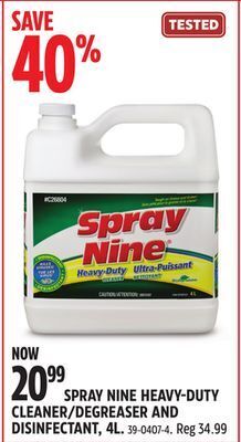 Canadian Tire Spray nine heavy-duty cleaner/degreaser and disinfectant, 4l offer
