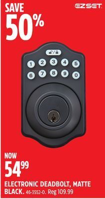 Canadian Tire Ez set electronic deadbolt, matte black offer