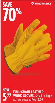 Canadian Tire Yardworks full-grain leather work gloves offer