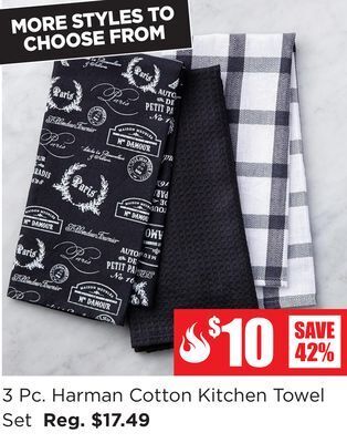 Kitchen Stuff Plus 3 pc. harman cotton kitchen towel set offer