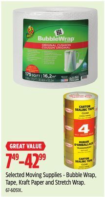 Canadian Tire Selected moving supplies - bubble wrap, tape, kraft paper and stretch wrap offer