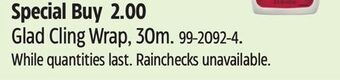 Canadian Tire Glad cling wrap, 30m offer