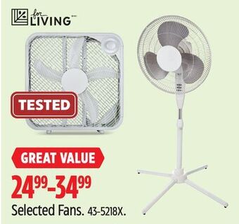 Canadian Tire For living selected fans offer