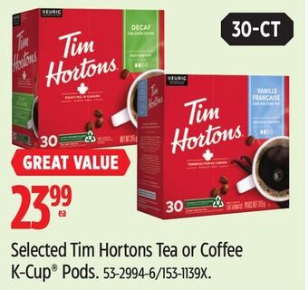Canadian Tire Selected tim hortons tea or coffee k-cup pods offer