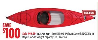 Canadian Tire Pelican summit 100x sit-in kayak offer