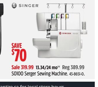 Canadian Tire Singer s0100 serger sewing machine offer