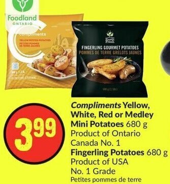 FreshCo Compliments Yellow, White, Red or Medley Mini Potatoes 680 g , Fingerling Potatoes 680 g offer