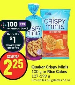 FreshCo Quaker Crispy Minis 100 g or Rice Cakes 127-199 g offer