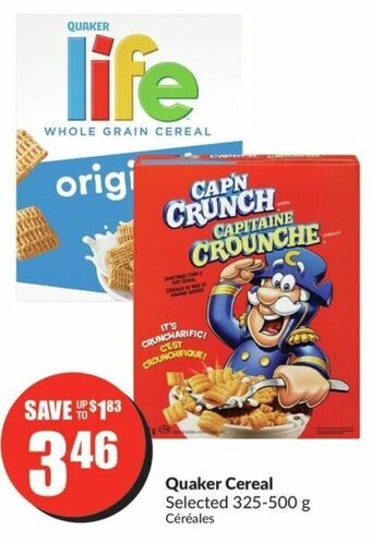 FreshCo Quaker Cereal Selected 325-500 g offer