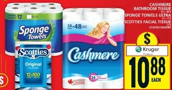 Food Basics CASHMERE BATHROOM TISSUE SPONGE TOWELS ULTRA SCOTTIES FACIAL TISSUE offer