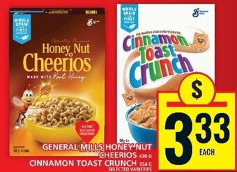 Food Basics GENERAL MILLS HONEY NUT CHEERIOS 430 G CINNAMON TOAST CRUNCH 354 G offer