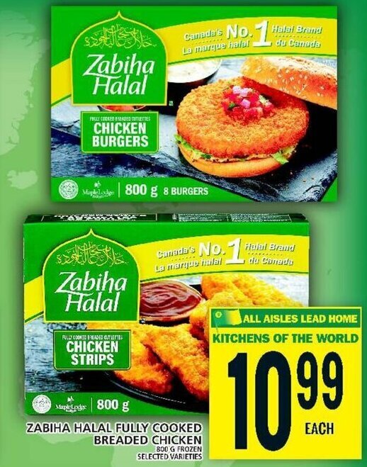 ZABIHA HALAL FULLY COOKED BREADED CHICKEN 800G offer at Food Basics