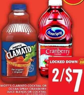 Food Basics MOTT'S CLAMATO COCKTAIL OR OCEAN SPRAY CRANBERRY JUICE BLENDS OR COCKTAIL offer