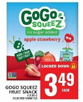 Food Basics GOGO SQUEEZ FRUIT SNACK 4 X 90G offer
