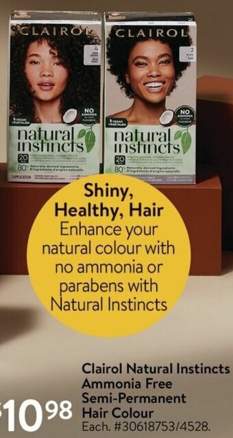 Walmart Clairol Natural Instincts Ammonia Free Semi-Permanent Hair Colour offer