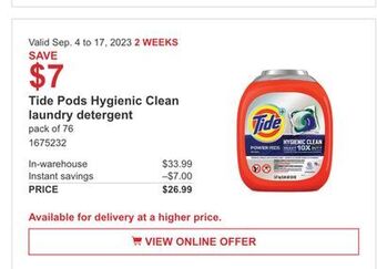Costco Tide pods hygienic clean laundry detergent offer