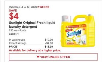 Costco Sunlight original fresh liquid laundry detergent offer
