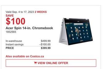 Costco Acer spin 14-in. chromebook offer