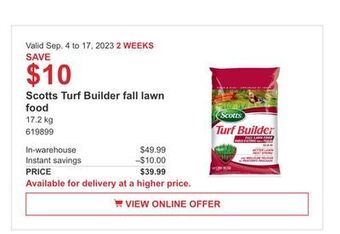 Costco Scotts turf builder fall lawn food offer