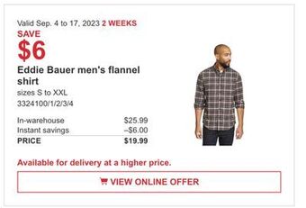 Costco Eddie bauer men's flannel shirt offer