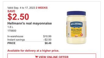 Costco Hellmann's real mayonnaise offer