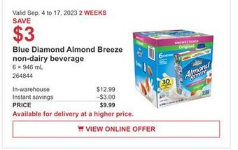 Costco Blue diamond almond breeze non-dairy beverage offer