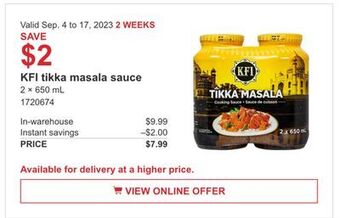Costco Kfi tikka masala sauce offer