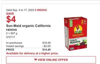 Costco Sun-maid organic california raisins offer