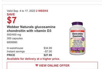 Costco Webber naturals glucosamine chondroitin with vitamin d3 offer