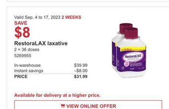 Costco Restoralax laxative offer