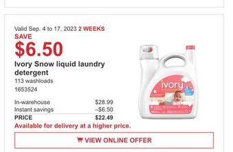 Costco Ivory snow liquid laundry detergent offer