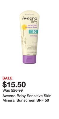 Well Aveeno baby sensitive skin mineral sunscreen spf 50 offer