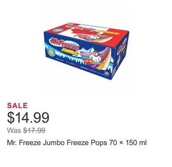 Costco Mr. freeze jumbo freeze pops 70 × 150 ml offer