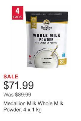 Costco Medallion milk whole milk powder, 4 x 1 kg offer