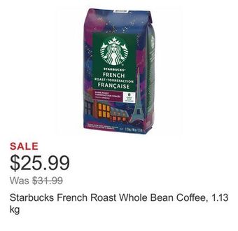 Costco Starbucks french roast whole bean coffee, 1.13 kg offer