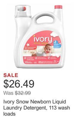 Costco Ivory snow newborn liquid laundry detergent, 113 wash loads offer