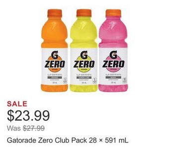 Costco Gatorade zero club pack 28 × 591 ml offer