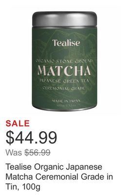 Tealise organic japanese matcha ceremonial grade in tin, 100g