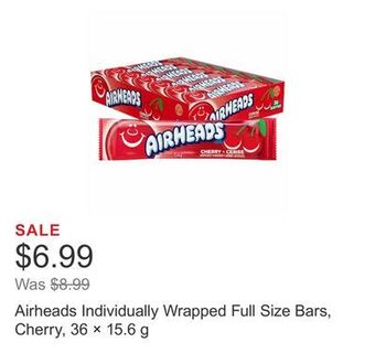 Costco Airheads individually wrapped full size bars, cherry, 36 × 15.6 g offer