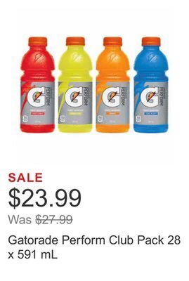 Costco Gatorade perform club pack 28 x 591 ml offer