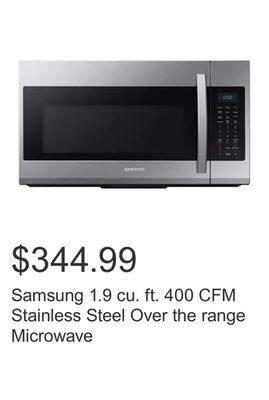 Costco Samsung 1.9 cu. ft. 400 cfm stainless steel over the range microwave offer