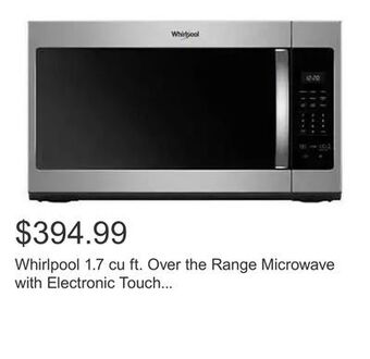 Costco Whirlpool 1.7 cu ft. over the range microwave with electronic touch controls - 300 cfm offer
