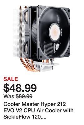Newegg Cooler master hyper 212 evo v2 cpu air cooler with sickleflow 120, pwm fan, direct contact technology, 4 copper heat pipes fo offer
