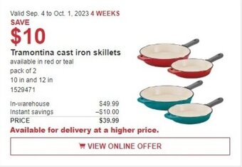 Costco Tramontina cast iron skillets offer