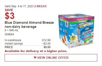 Costco Blue Diamond Almond Breeze non-dairy beverage offer